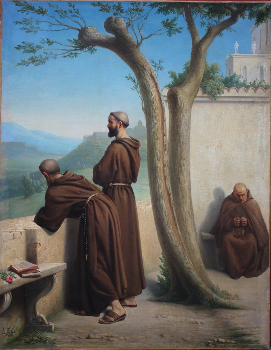 Edouard Jolin 1817-1892, Monks Contemplating A Landscape.