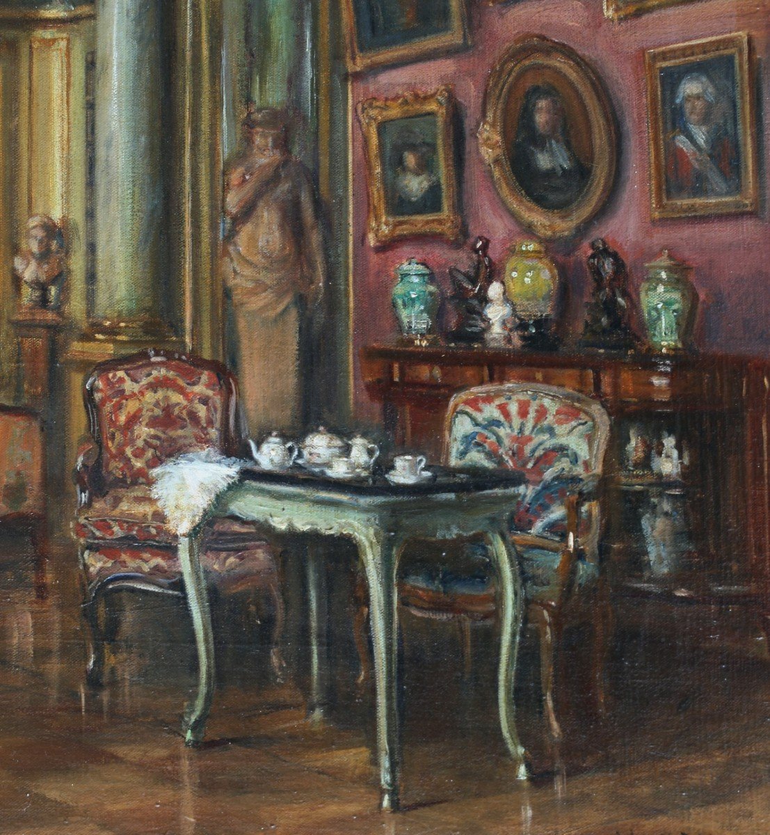 Henry Tenre 1864-1926, Vue d'Intérieur De Salon .-photo-4