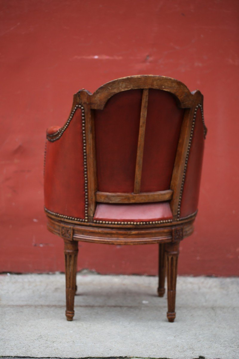 Fauteuil De Bureau époque Louis XVI, Ceinture Tournante, Estampillé Paul François Jean -photo-4