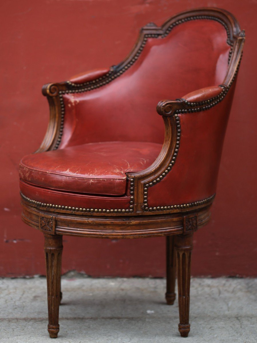 Louis XVI Period Office Armchair, Rotating Belt, Stamped Paul François Jean
