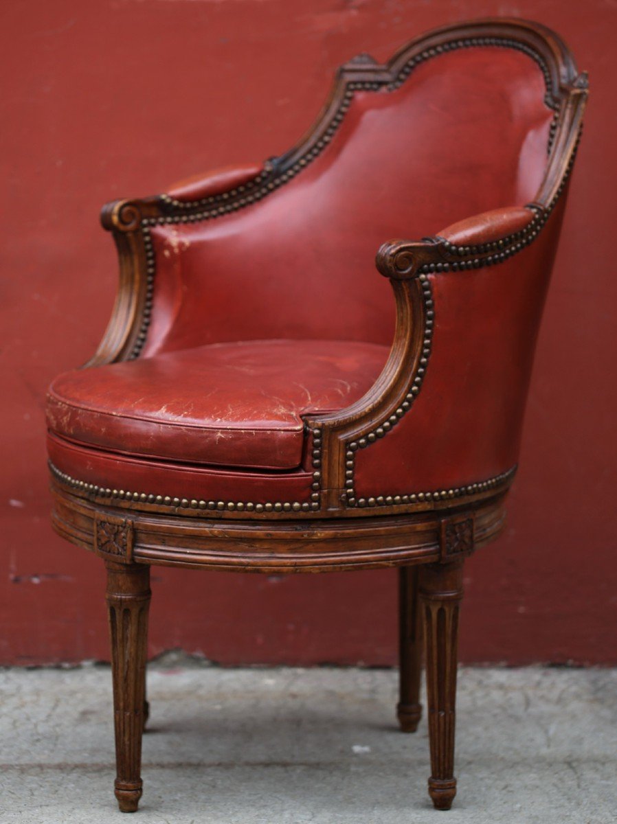 Fauteuil De Bureau époque Louis XVI, Ceinture Tournante, Estampillé Paul François Jean 