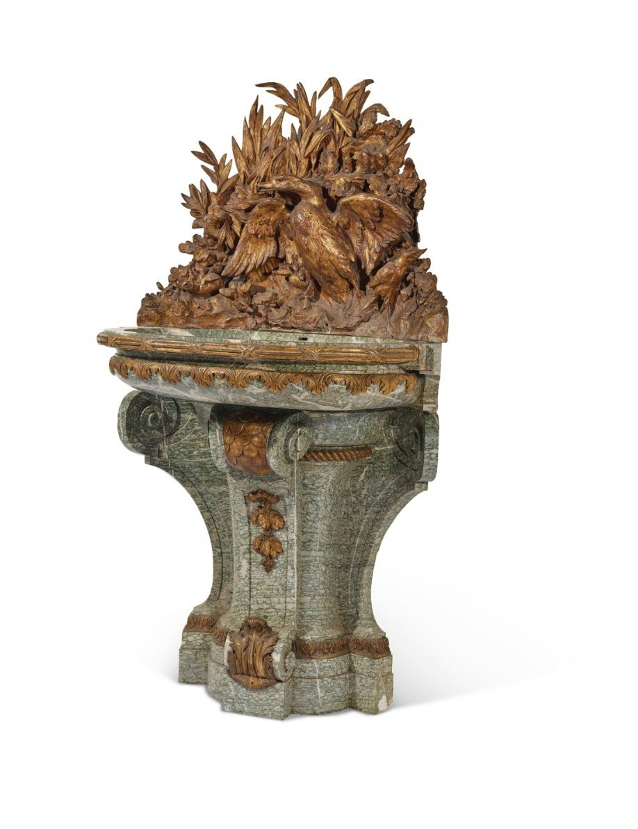 Fontaine d'Intérieur De Style Louis XVI  Fronton Décor De Cygne Dans Des Roseaux, Circa 1880-photo-3
