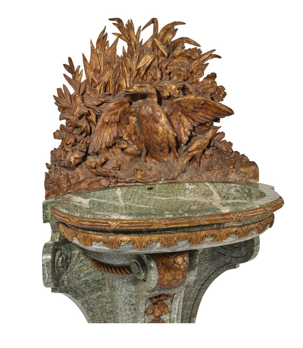 Fontaine d'Intérieur De Style Louis XVI  Fronton Décor De Cygne Dans Des Roseaux, Circa 1880-photo-4