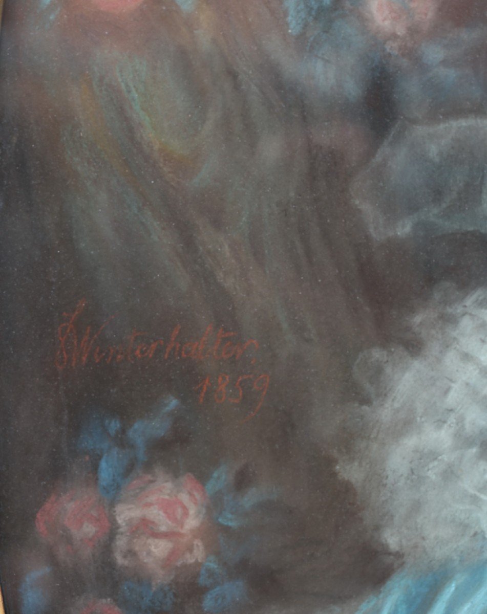 French School 1859, Portrait Of The Duchess Of Montfort-duplessis, Pastel.-photo-4