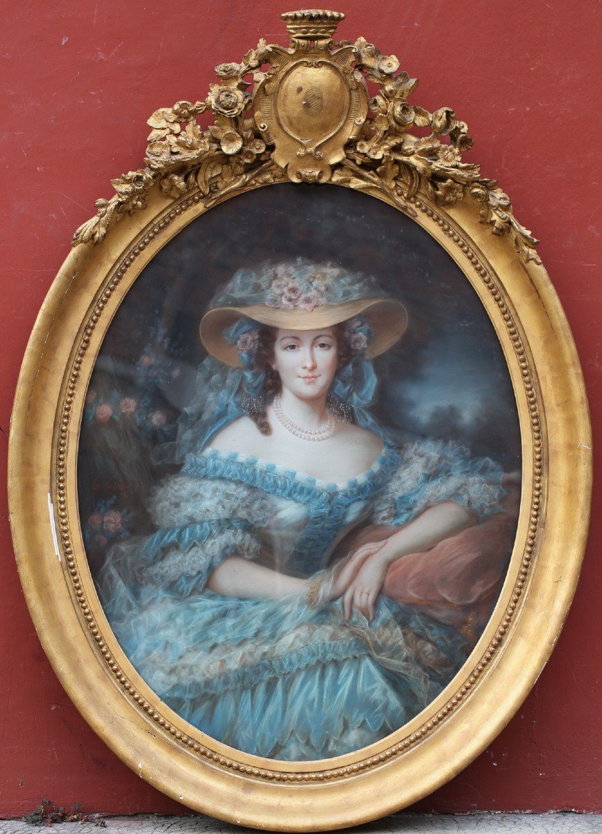 French School 1859, Portrait Of The Duchess Of Montfort-duplessis, Pastel.