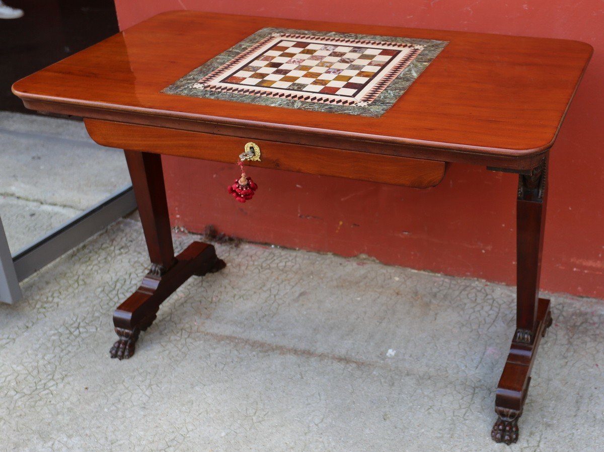 Empire Style Game Table In Mahogany And Mahogany Veneer, Italy Early 19th Century.-photo-4