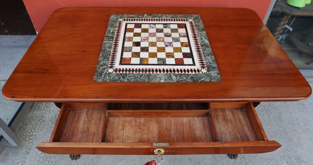 Empire Style Game Table In Mahogany And Mahogany Veneer, Italy Early 19th Century.-photo-4