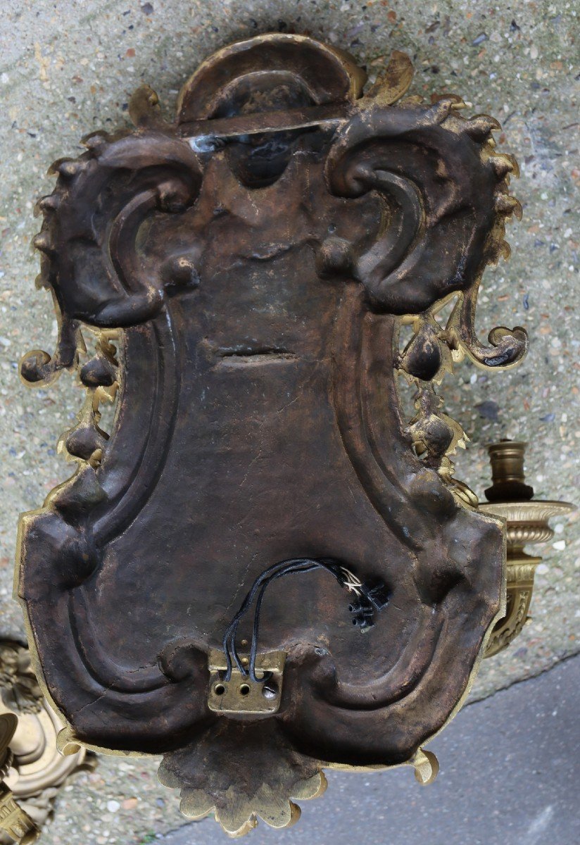 Importante Paire d'Appliques En Bronze Doré, Henri Vian à Paris.-photo-2