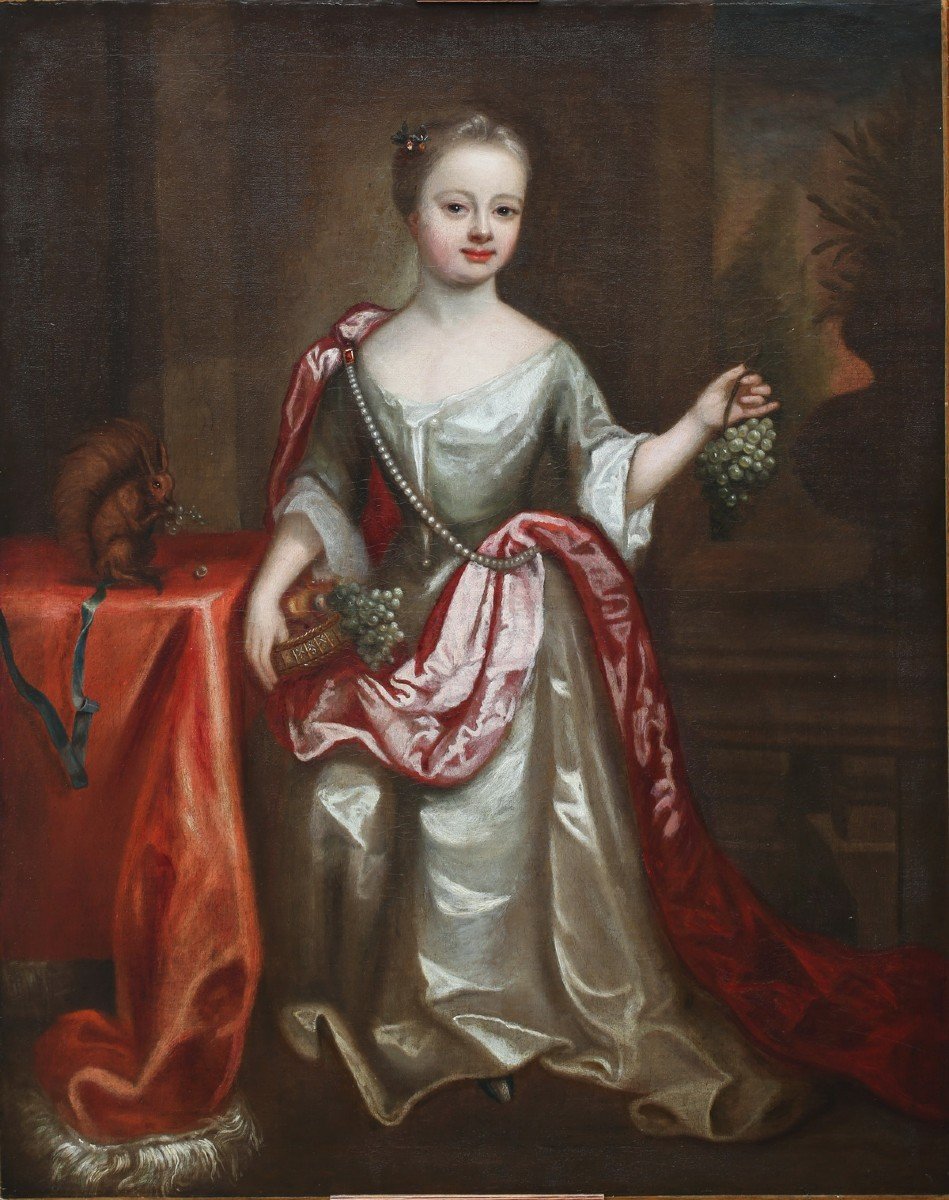 Ecole Italienne Du XVIII, Fillette à La Grappe De Raisin Et écureuil.-photo-2