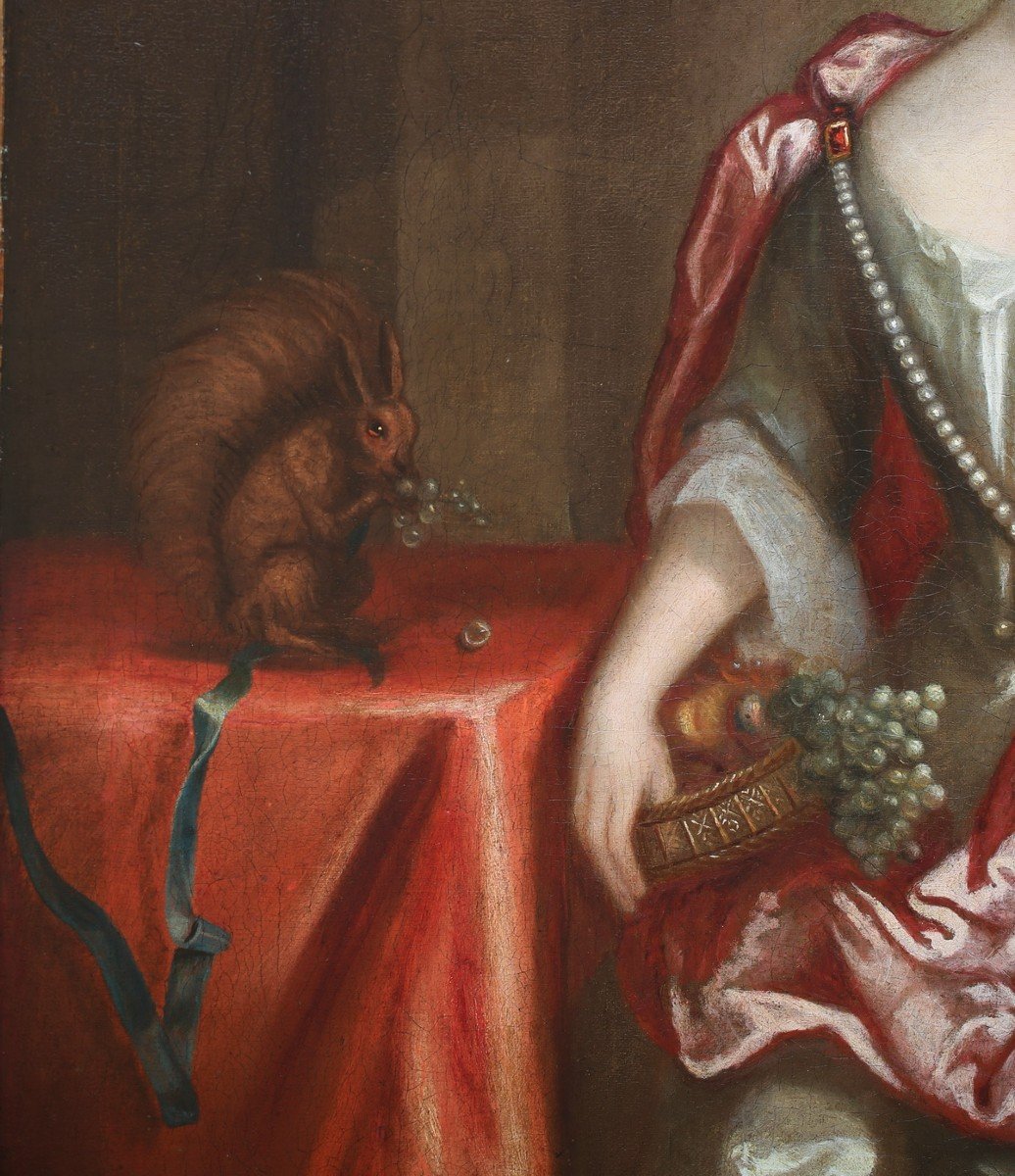 Ecole Italienne Du XVIII, Fillette à La Grappe De Raisin Et écureuil.-photo-4