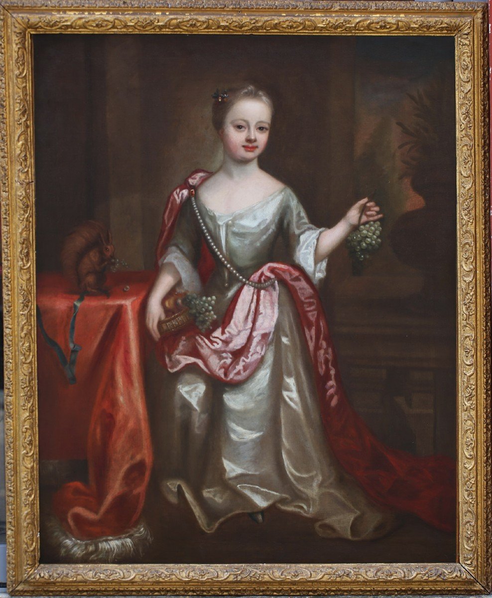Ecole Italienne Du XVIII, Fillette à La Grappe De Raisin Et écureuil.