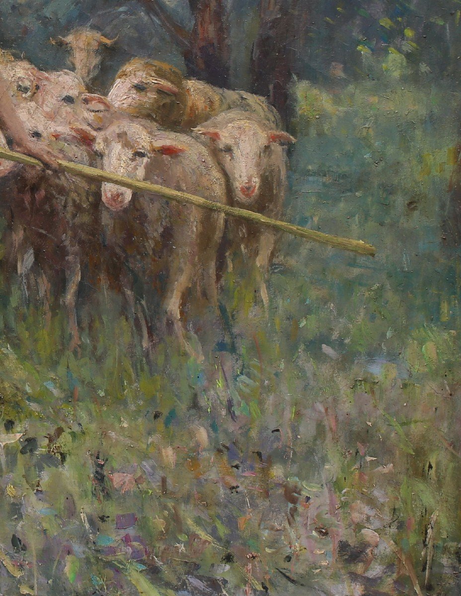 Italian School Early 20th Century, Shepherdesses And Sheep In A Landscape.-photo-1