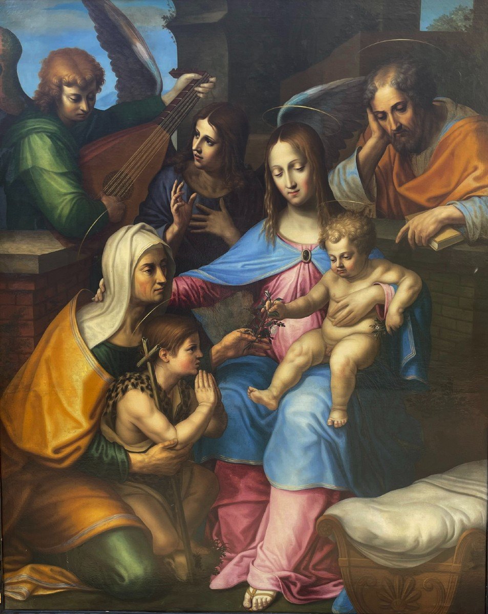 d'après les frères BRESCIANINO actifs 1515-1525 La Sainte Famille, Peinture XIXe-photo-2