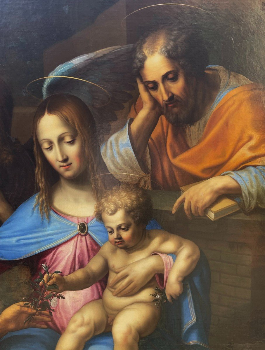 d'après les frères BRESCIANINO actifs 1515-1525 La Sainte Famille, Peinture XIXe-photo-3