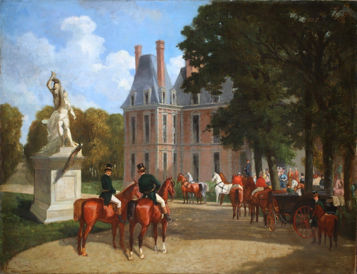 "the Departure For The Hunt", Oil On Canvas Around 1900