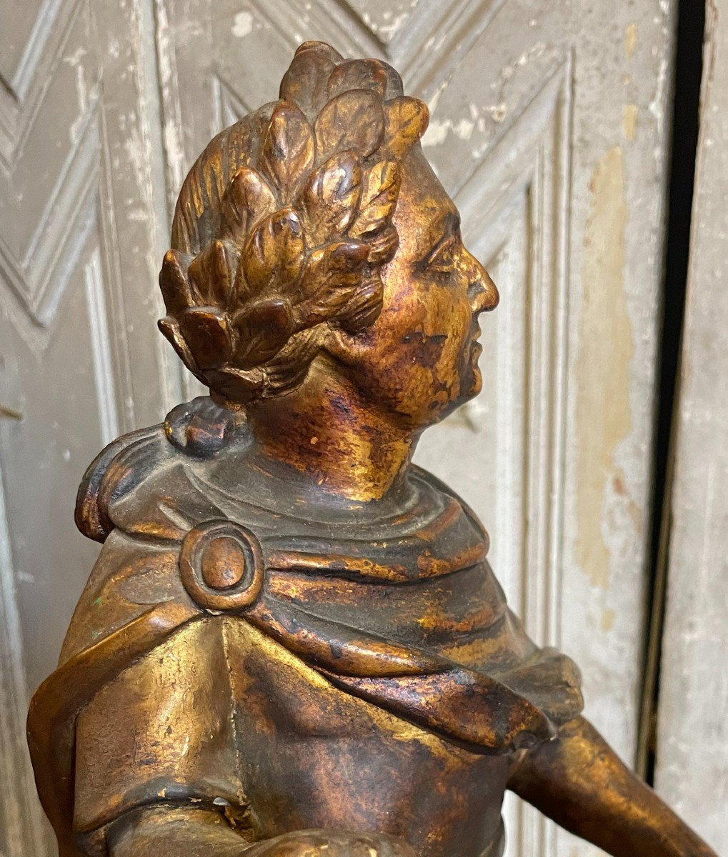 Louis XV à Cheval, En Empereur Romain, Sculpture En Bois Doré-photo-1