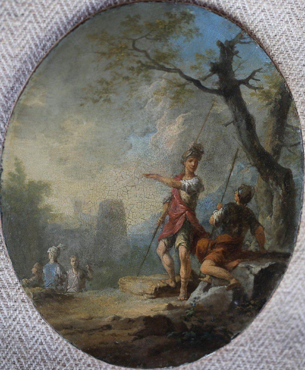 Paolo ANESI 1697-1773 attribué à , Lanciers Au Repos dans Paysage, huiles Sur Cuivre. -photo-1