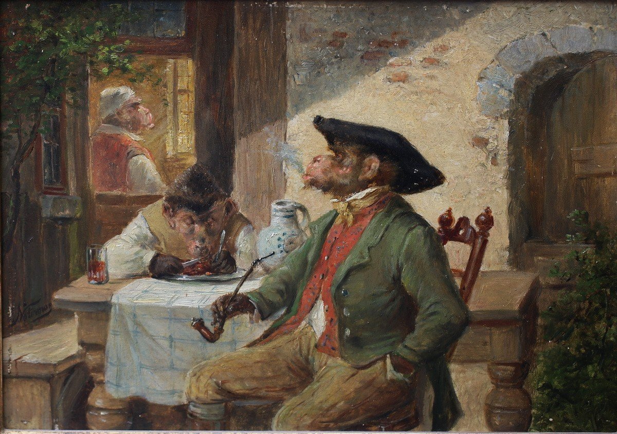 Zacharie Noterman 1820-1890 Singe Attablé Fumant Sa Pipe.-photo-2