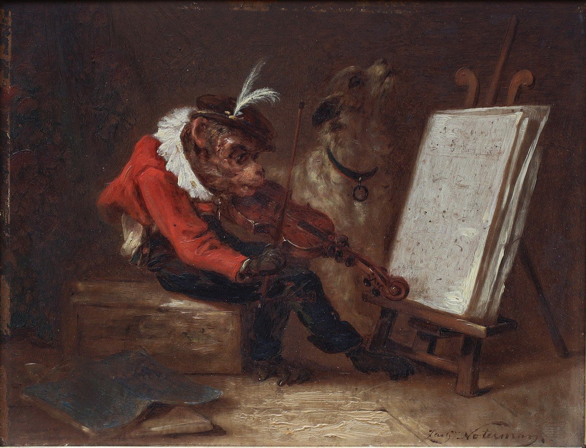 Zacharie Noterman 1820-1890 The Violinist Monkey.-photo-2
