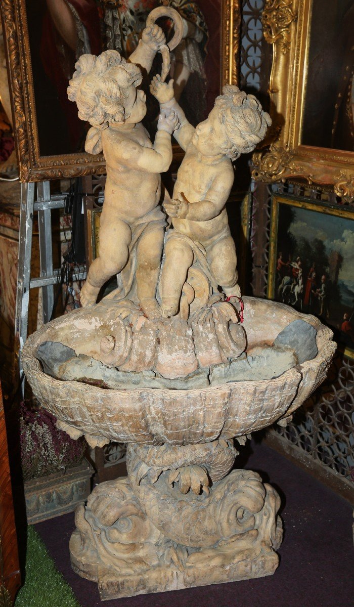 Jules VISSEAUX  XVIII-xix , Grande Fontaine En Terre Cuite Signée J.visseaux Fecit