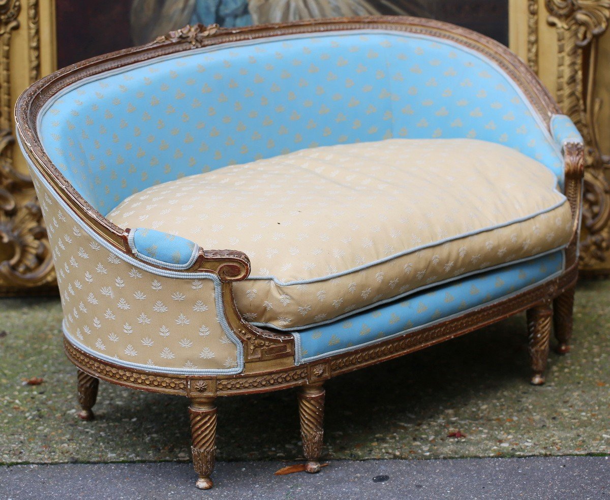 Small L XVI Style Dog Sofa In Gilded And Carved Wood Circa 1880-photo-3
