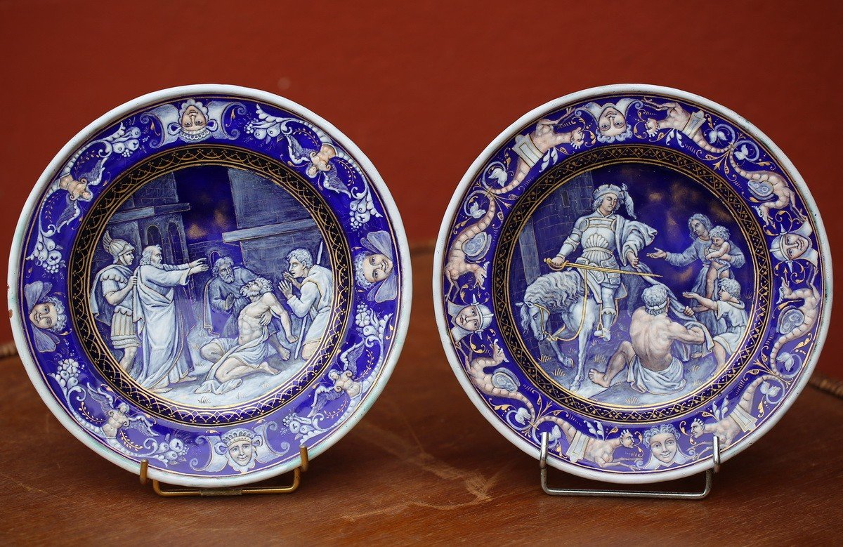 Pair Of Rennaissance Style Enamel Plates Circa 1880