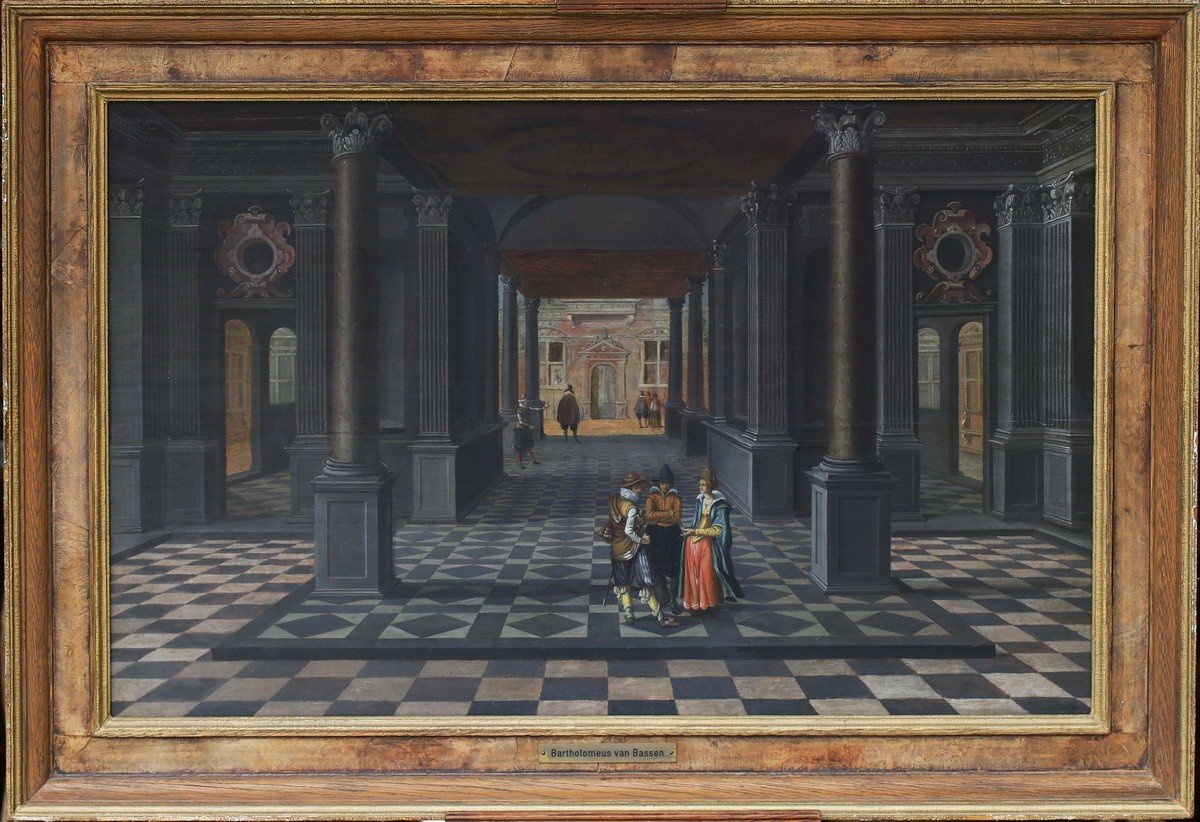 Bartholomeus Van Bassen 1590-1652 Attributed To, Characters In A Palace Interior.
