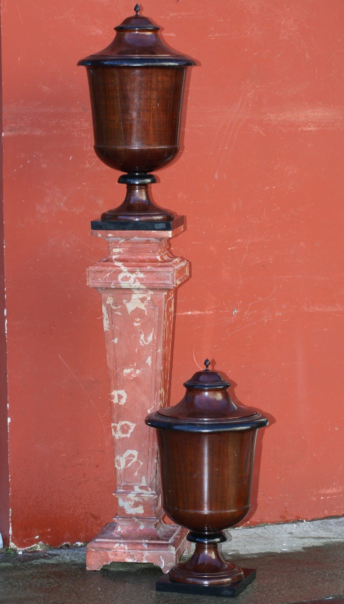 Pair Of Large Mahogany Covered Vases In The English Taste Late 19th Century