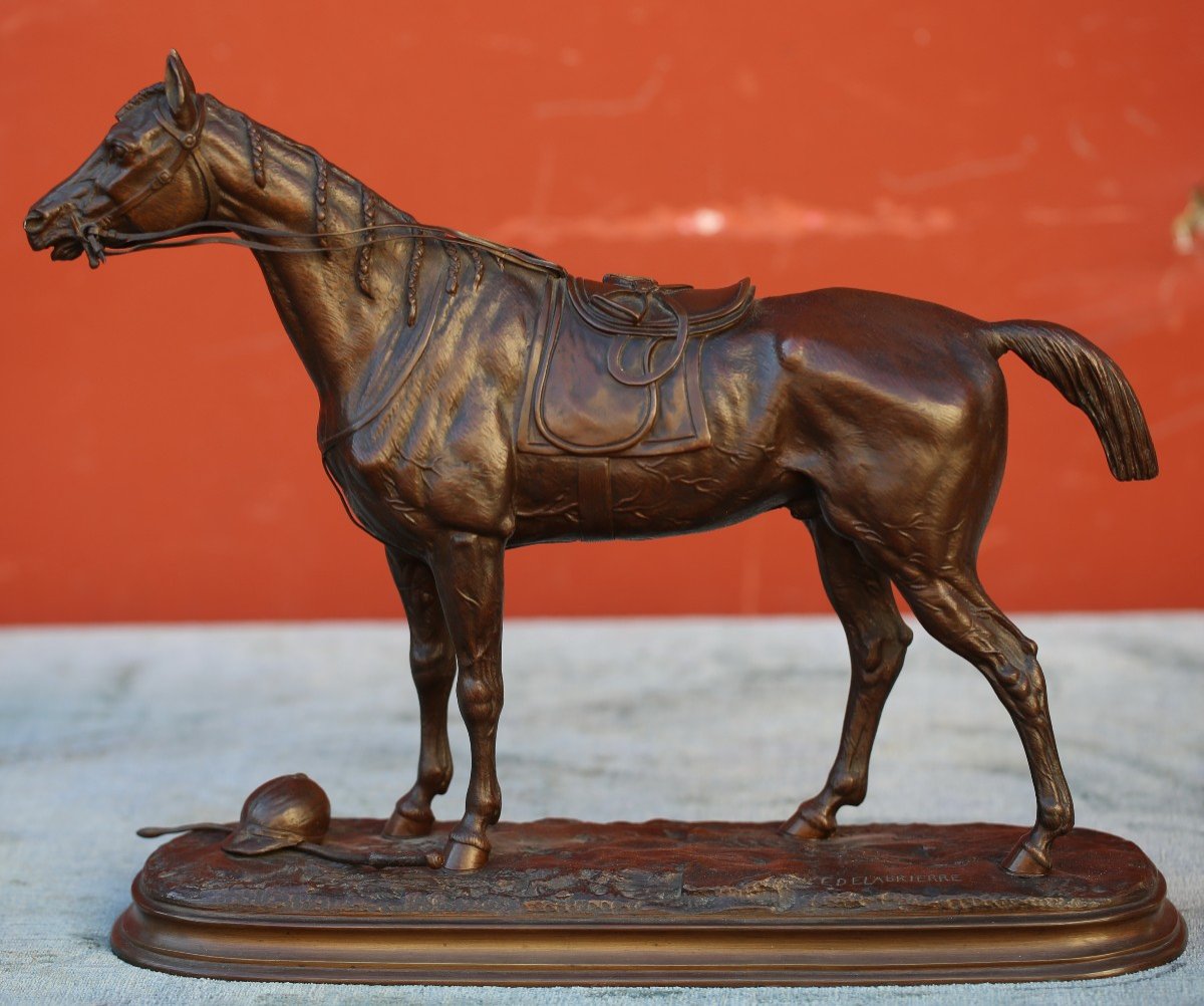 Edouard Paul Delabrierre 1829-1912 Cheval De Course Harnaché, Ancienne épreuve En Bronze-photo-2