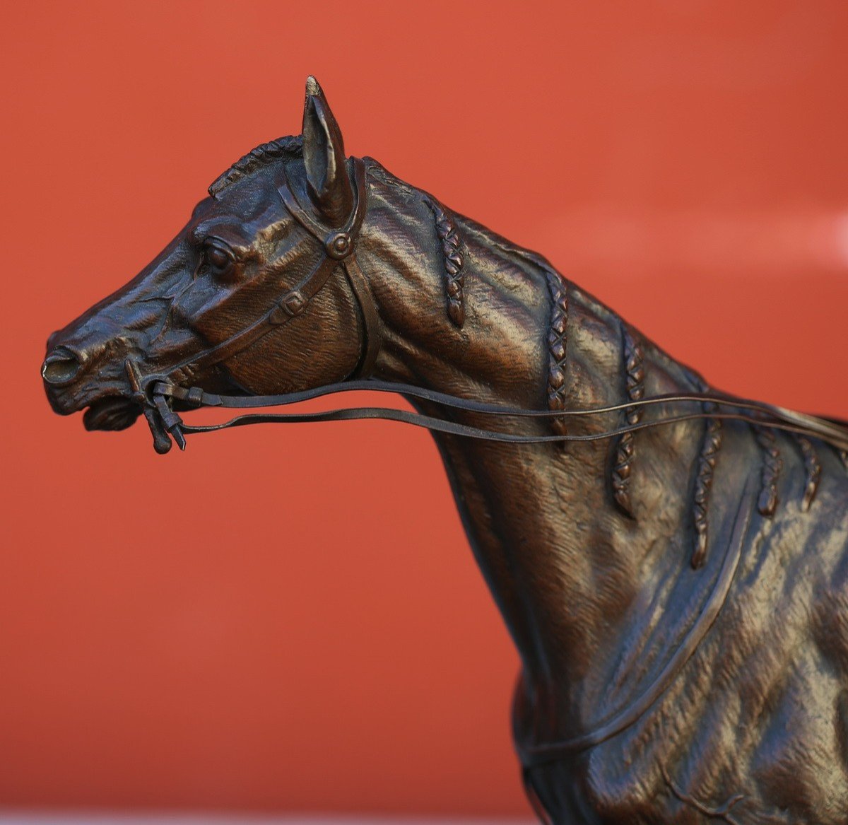 Edouard Paul Delabrierre 1829-1912 Cheval De Course Harnaché, Ancienne épreuve En Bronze-photo-3