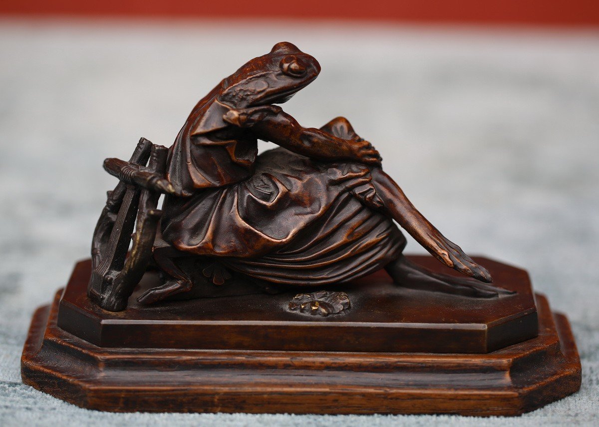 Ecole Française Vers 1853 , Grenouille, Caricature De La Sapho De James Pradier, Bronze.-photo-2