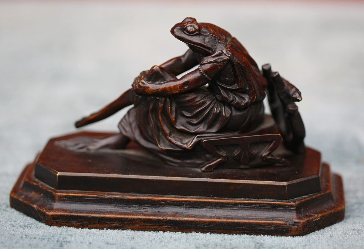 French School Around 1853, Frog, Caricature Of La Sappho By James Pradier, Bronze.-photo-3