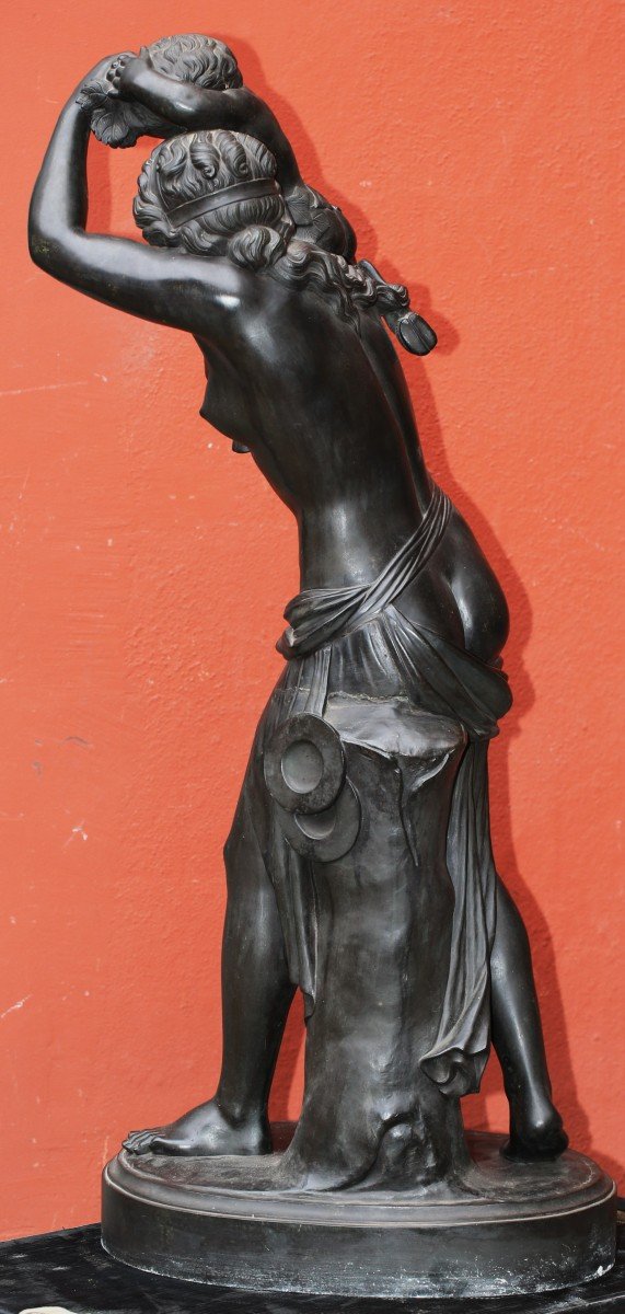 Jean Joseph Foucou 1739-1821 d'Après, Bacchante Portant Un Jeune Faune, Bronze Circa 1880-photo-3