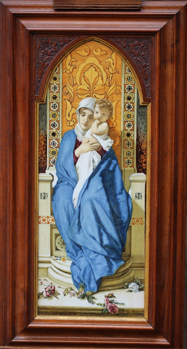 Italian School Lorenzo Becheromi Virgin And Child, Porcelain By Ginori