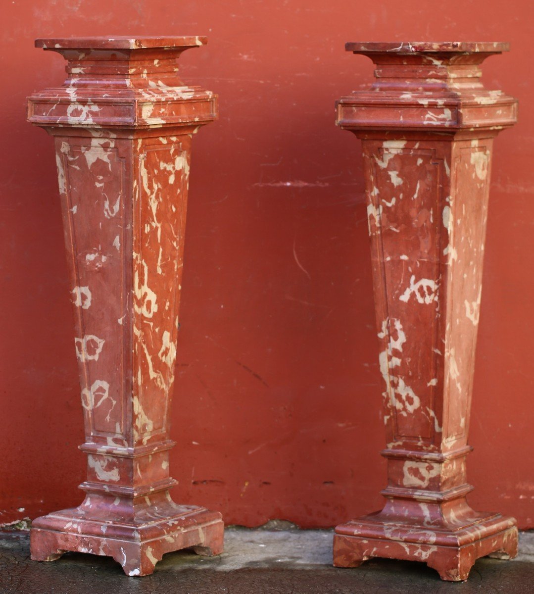 Pair Of Neoclassical Style Columns In Scagliola Late 19th Century