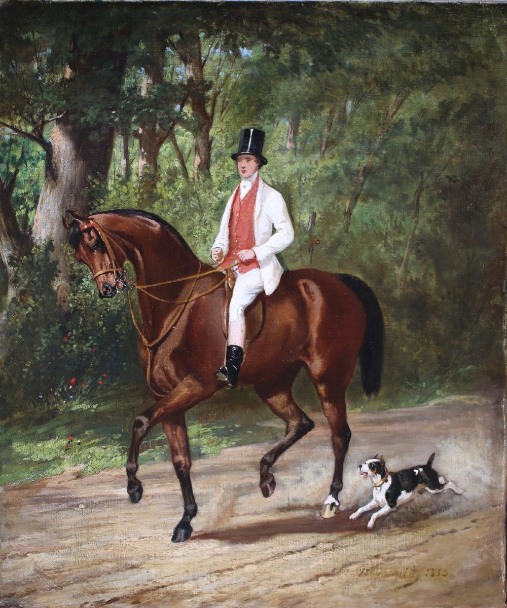 Louis Robert Heyrault XIX-xx, Cavalier Et Son Chien Signé Daté 1853 -photo-2