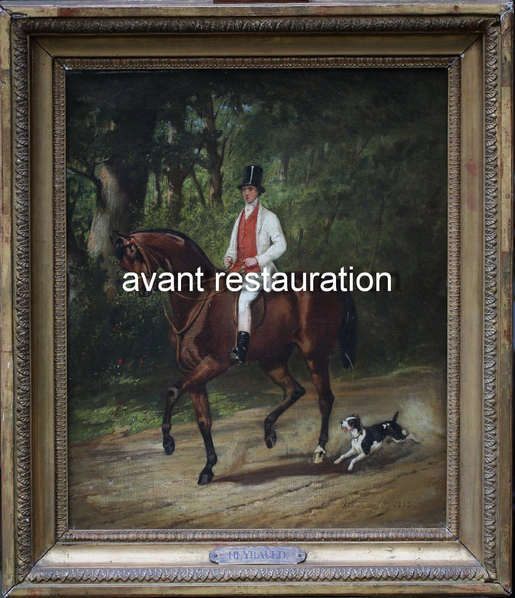 Louis Robert Heyrault XIX-xx, Cavalier Et Son Chien Signé Daté 1853 -photo-1