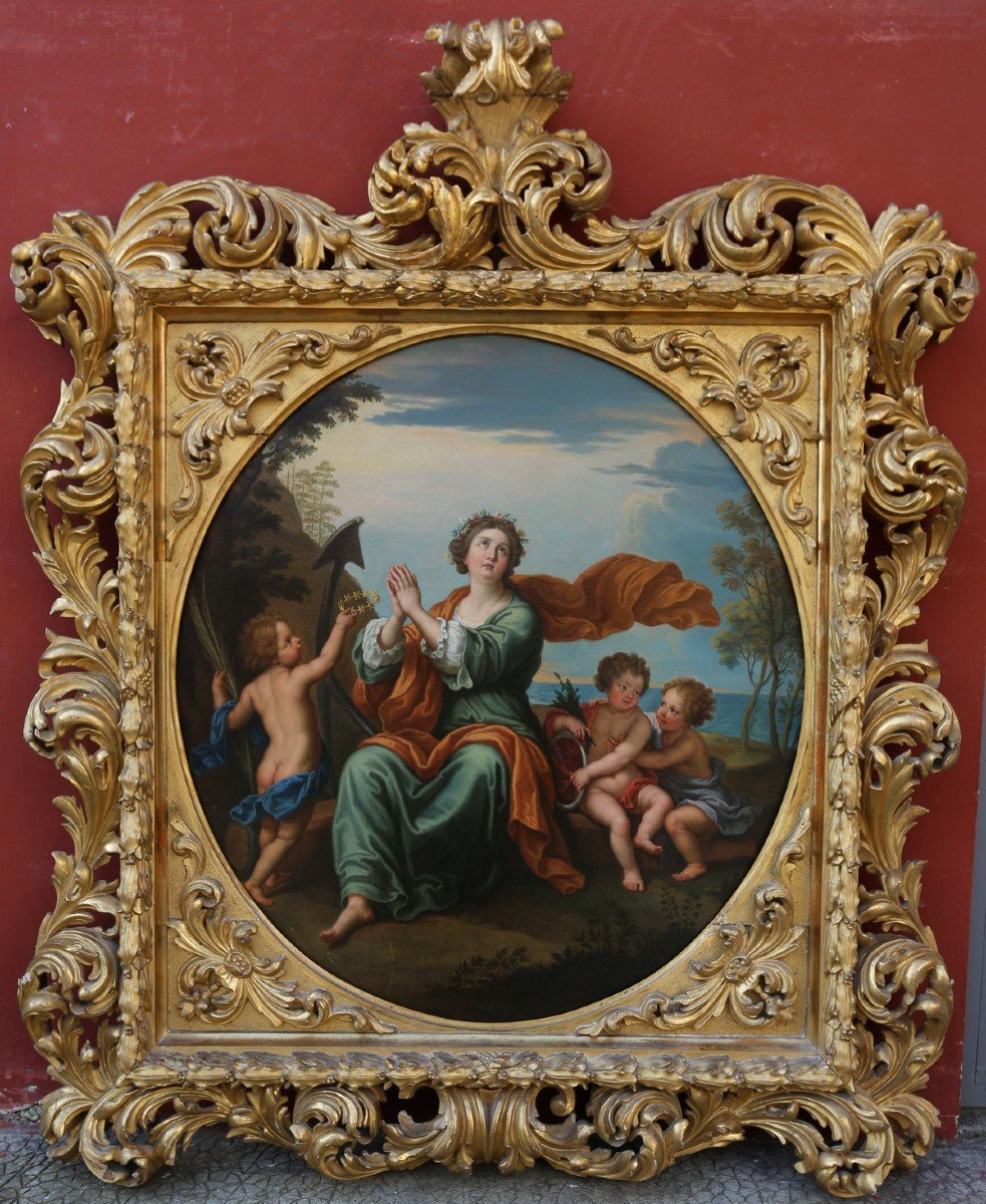Pierre Mignard (1612-1695), Suiveur De, "l Espérance" Dans Un Exceptionnel Cadre Italien.