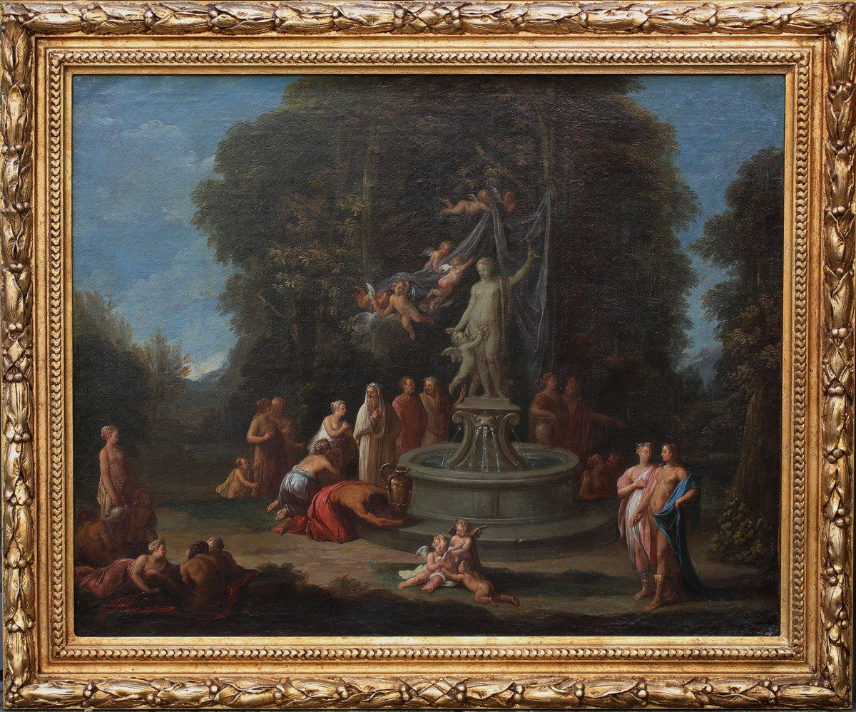 Jean-Jacques SPOEDE 1680-1757, l'offrande à Vénus et l'offrande à Bacchus paire de peintures.-photo-2