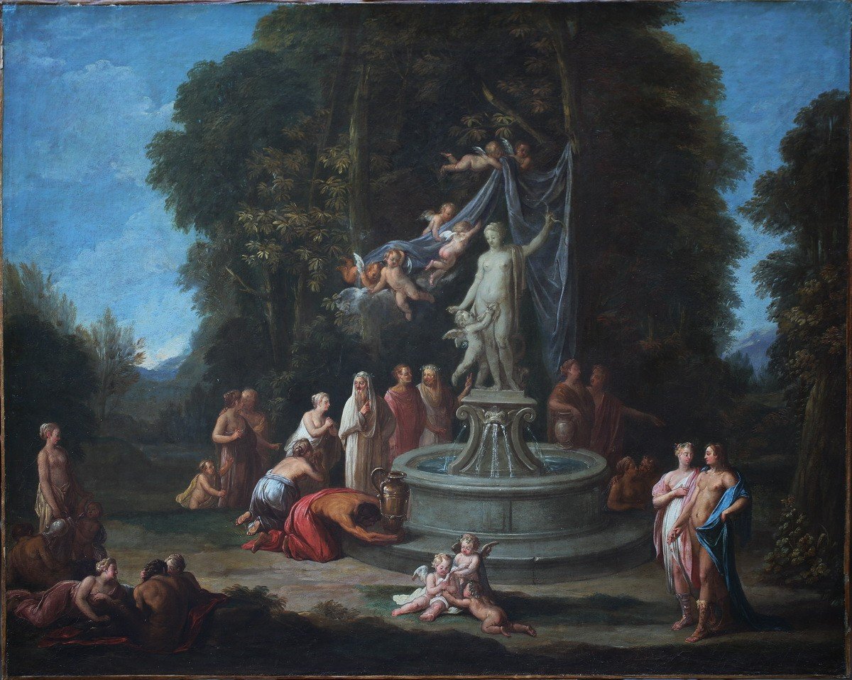 Jean-Jacques SPOEDE 1680-1757, l'offrande à Vénus et l'offrande à Bacchus paire de peintures.-photo-1