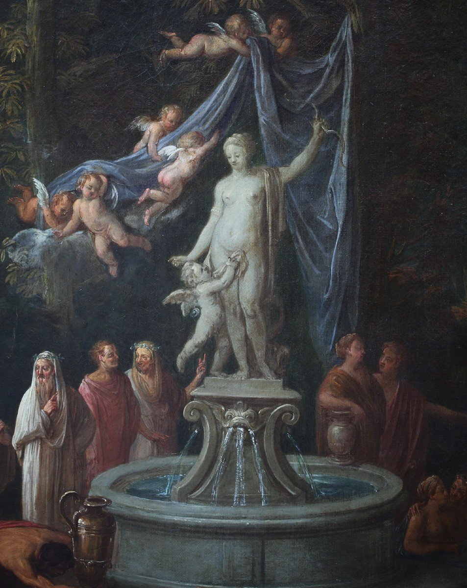 Jean-Jacques SPOEDE 1680-1757, l'offrande à Vénus et l'offrande à Bacchus paire de peintures.-photo-3