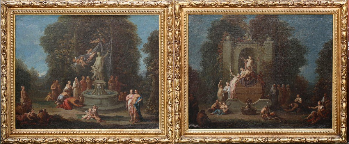 Jean-Jacques SPOEDE 1680-1757, l'offrande à Vénus et l'offrande à Bacchus paire de peintures.
