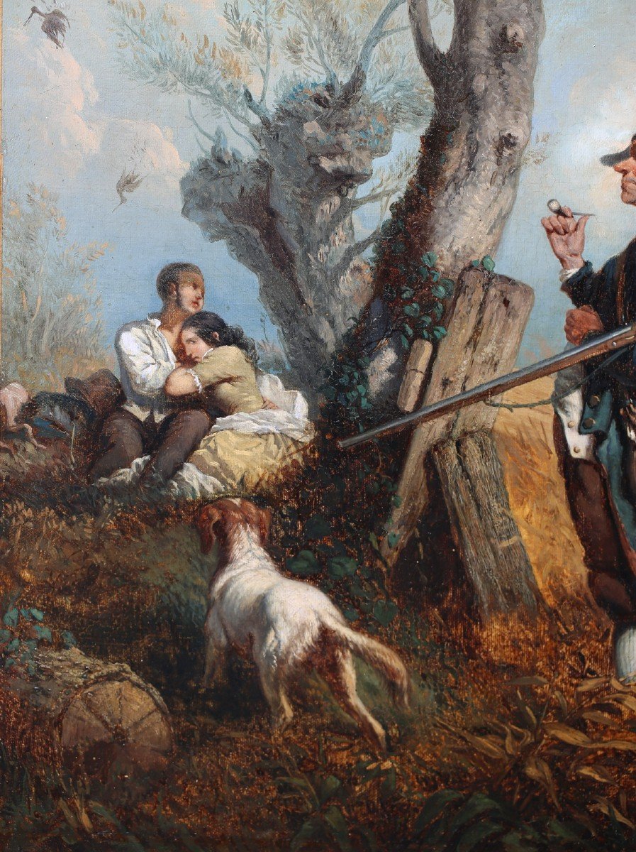 French School Of The 19th Century, The Hunting Party, Oil On Canvas.-photo-2