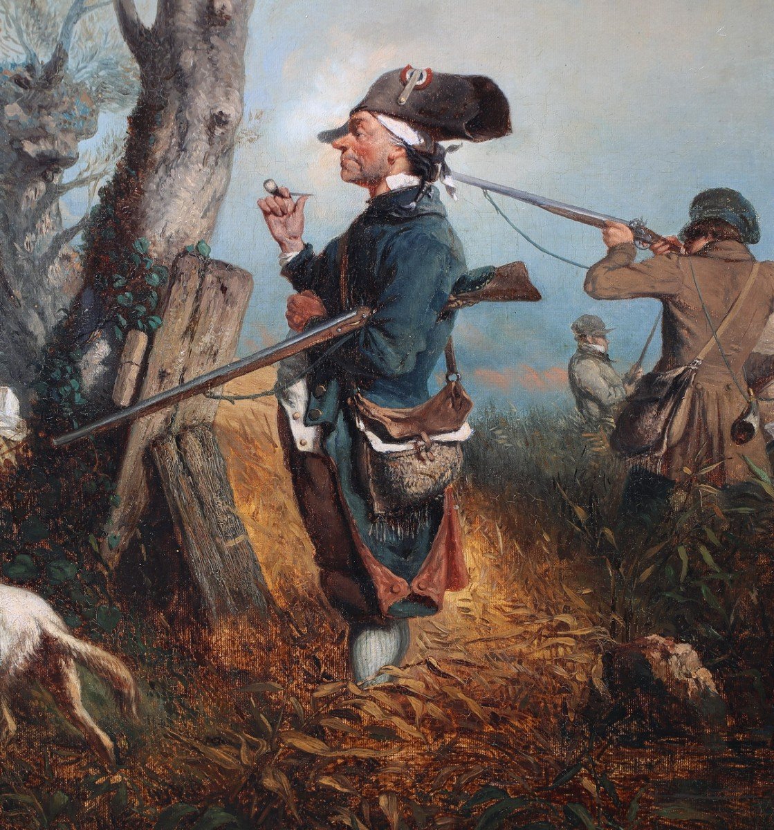 French School Of The 19th Century, The Hunting Party, Oil On Canvas.-photo-3
