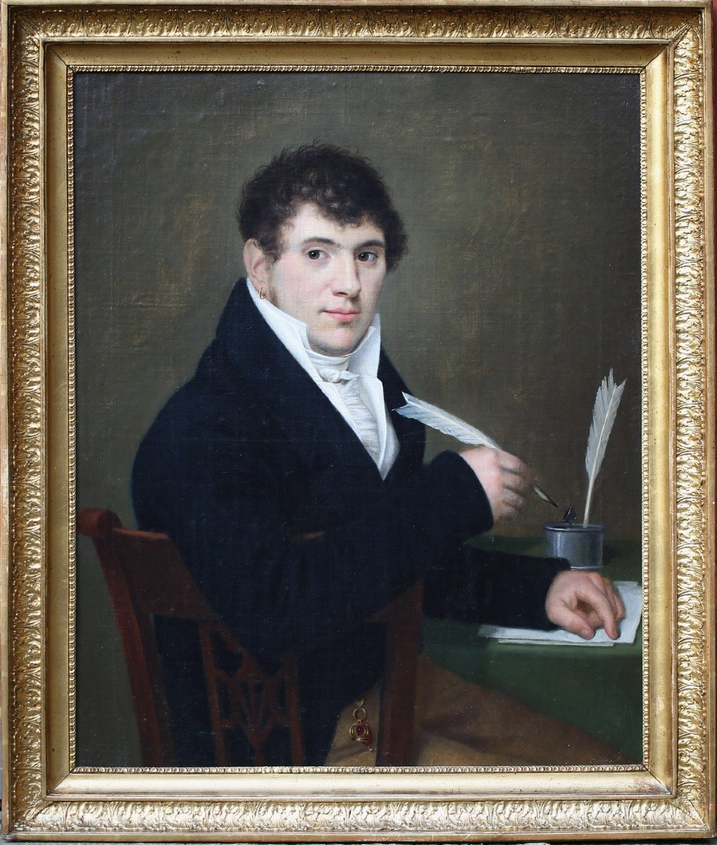 French School Of The 19th Century, Portrait Of A Young Man Writing.