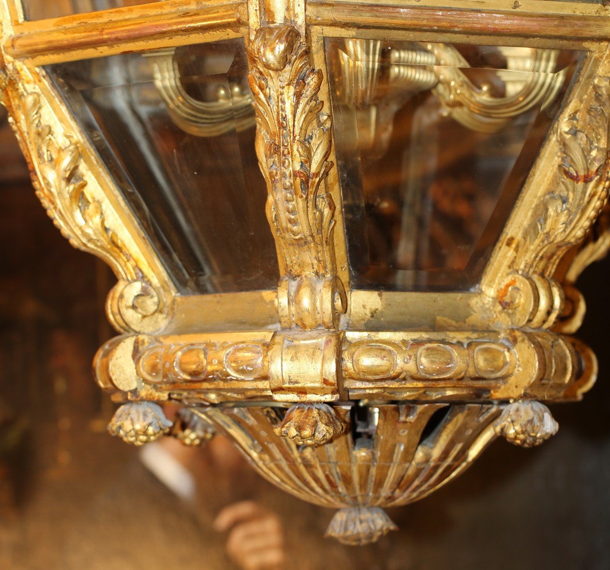 Venetian Style XVIII Circa 1900, Very Important Lantern In Carved Golden Wood.-photo-1