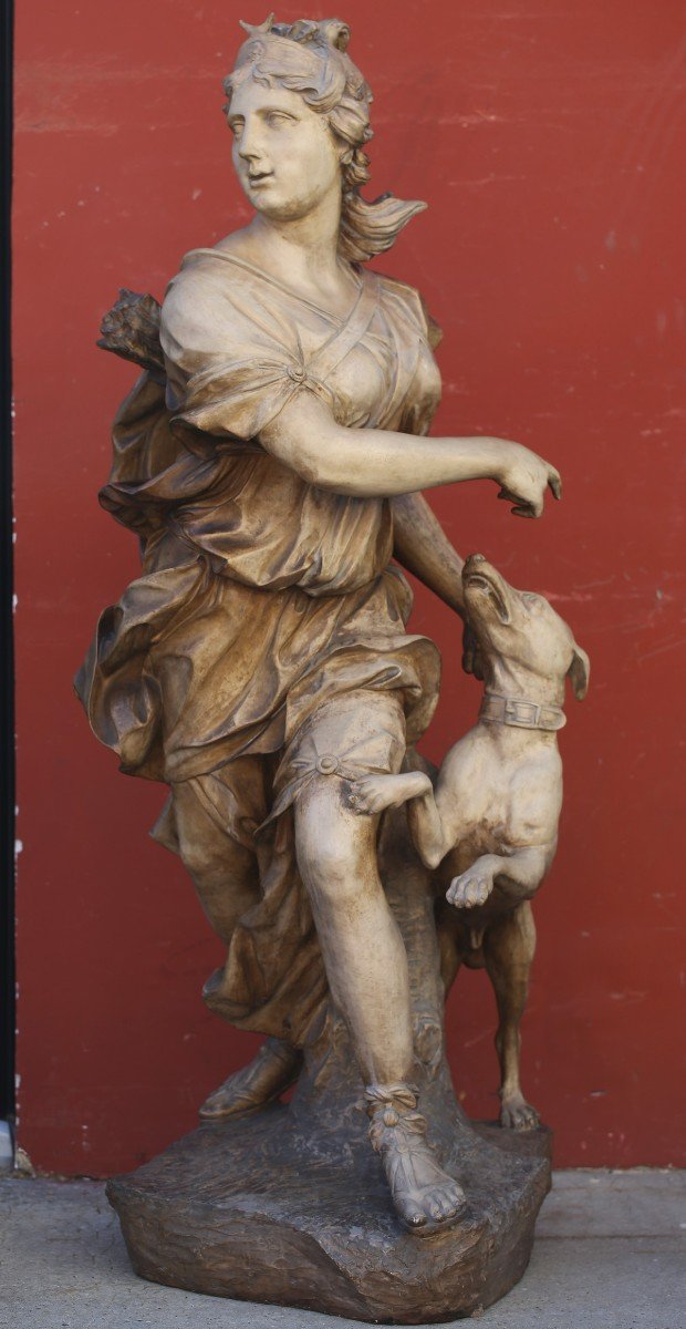 Ecole Italienne Gène Début XIXème, Diane Chasseresse Et Son Chien, épreuve En Terre Cuite -photo-2
