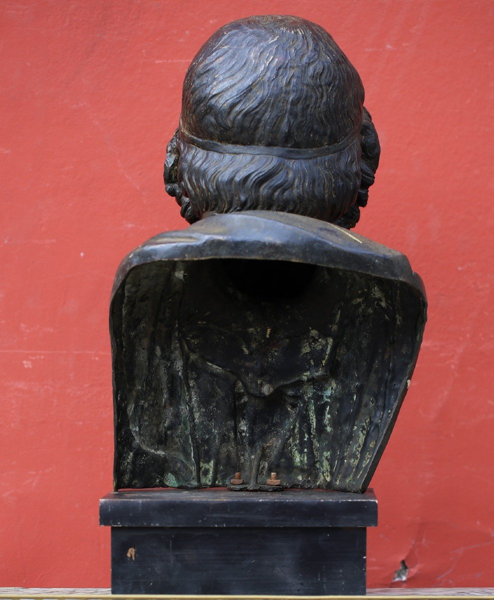 Italie Fin Du XIXème, Buste d'Homère, Bronze Patiné.-photo-4