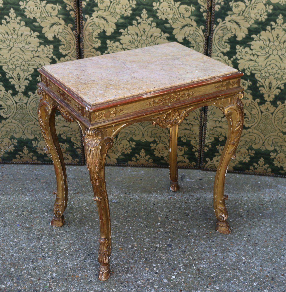 Table De Milieu En Bois Doré, De Style Régence, Plateau Marbre Brocatelle d'Espagne-photo-2
