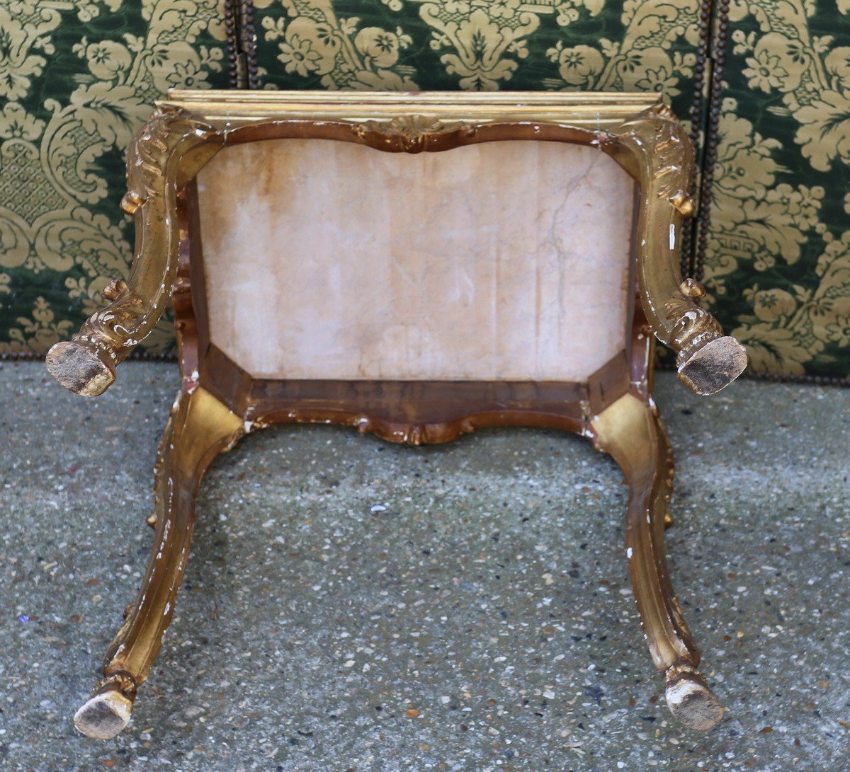 Table De Milieu En Bois Doré, De Style Régence, Plateau Marbre Brocatelle d'Espagne-photo-2